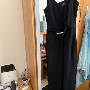 V neck black jumpsuit with belt